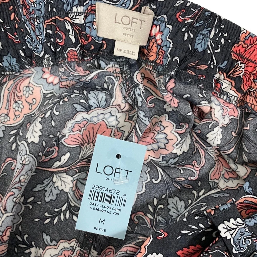 LOFT Womens Skirt Petite Size PM Floral Charcoal Gray Coral Tie Waist A-Line